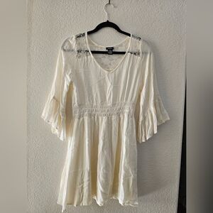 Cream Lace-Trimmed Boho Dress